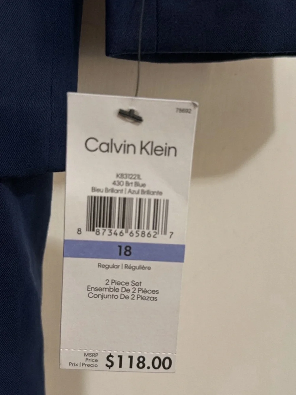 Calvin Klein Boys Navy Blue Two-Button Blazer Suit 2 Piece